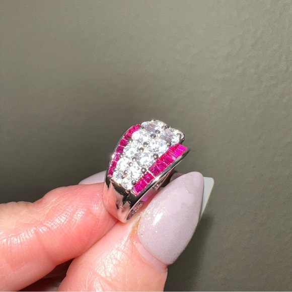 Diamond and Ruby lab stones silver band ring in size 7 - Picture 5 of 6